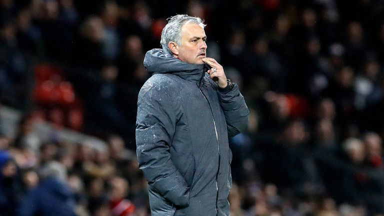 Jose Mourinho during the Premier League match against Stoke City at Old Trafford