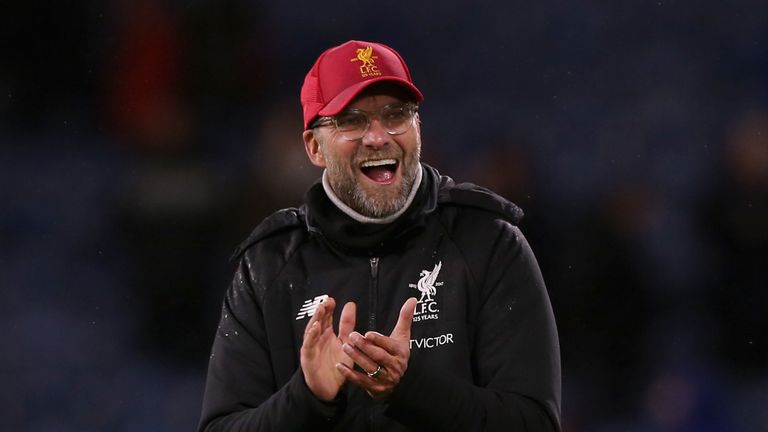 BURNLEY, ENGLAND - JANUARY 01:  Jurgen Klopp, Manager of Liverpool shows appreciation to the fans after the Premier League match between Burnley and Liverp