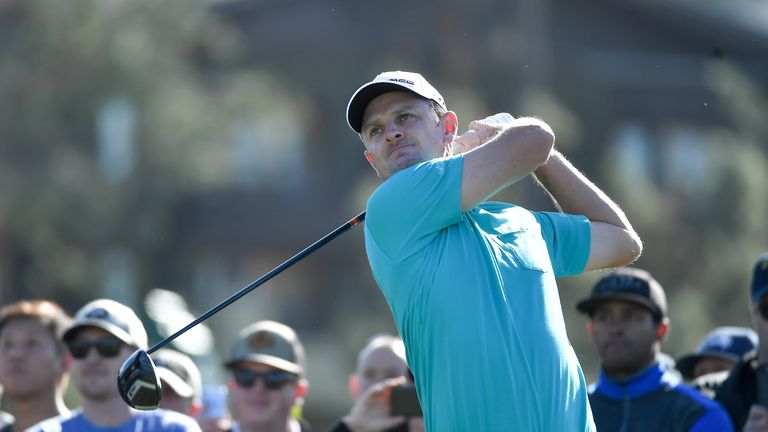 SAN DIEGO, CA - JANUARY 25:   Justin Rose of England plays his shot from the 13th tee during the first round of the Farmers Insurance Open at Torrey Pines 