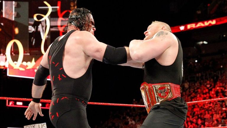 Kane and Brock Lesnar were involved in a fierce brawl on Monday Night Raw