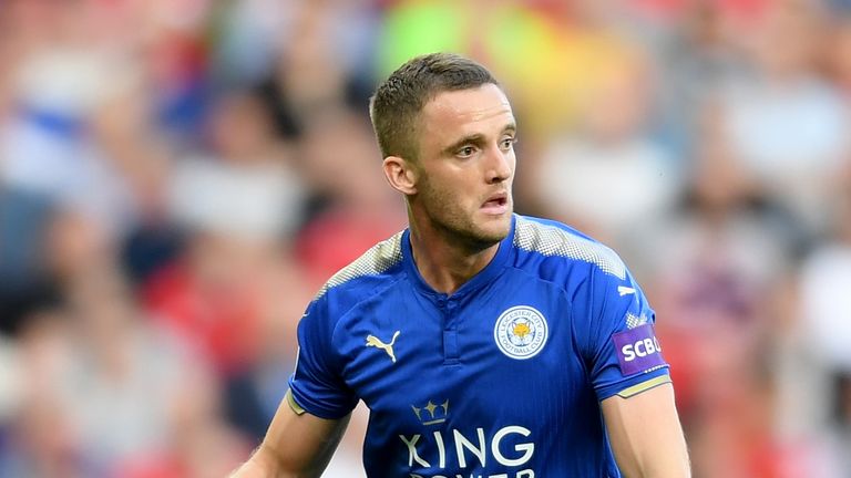 MANCHESTER, ENGLAND - AUGUST 26:  Andy King of Leicester City in action during the Premier League match between Manchester United and Leicester City at Old