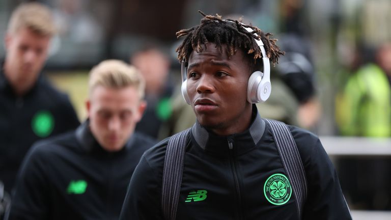 GLASGOW, SCOTLAND - AUGUST 16: Kundai Benyu of Celtic is seen prior to the UEFA Champions League Qualifying Play-Offs Round First Leg match between Celtic 
