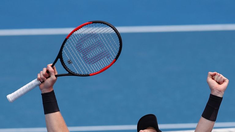 Kyle Edmund Great Britain's sole representative in the Australian Open men's draw celebrates beating 11th seed Kevin Anderson 