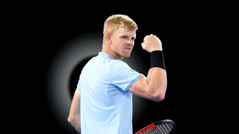 BRISBANE, AUSTRALIA - JANUARY 02:  Kyle Edmund of Great Britain celebrates after winning a point in his match against Denis Shapovalov of Canada during day