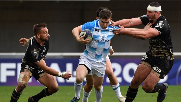 Luke McGrath on the attack for Leinster at the Altrad Stadium