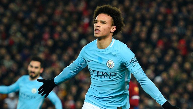 Leroy Sane celebrates scoring Manchester City's equaliser