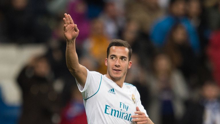 MADRID, SPAIN - JANUARY 10: Lucas Vazquez of Real Madrid celebrates after scoring his teamÕs 2nd goal during the Copa del Rey, round of 16, second leg mat