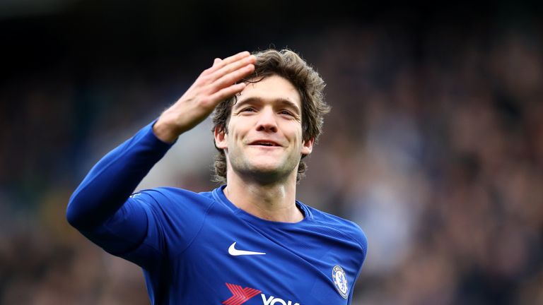 Marcos Alonso celebrates after putting Chelsea 3-0 up