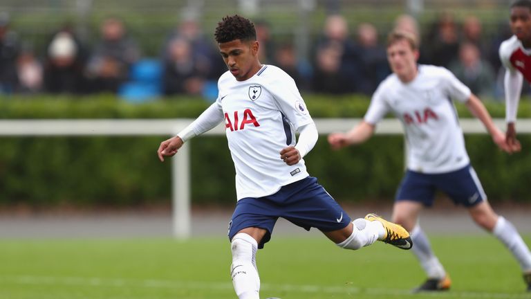ENFIELD, ENGLAND - OCTOBER 23: Marcus Edwards of Tottenham Hotspur takes a penalty to score his sides third goal during a Premier League 2 match between To