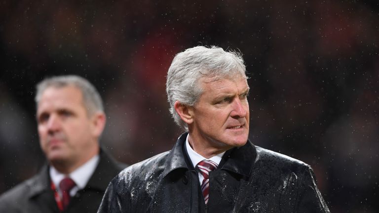 Mark Hughes' job is being reviewed by the Stoke board, Sky Sports News understands