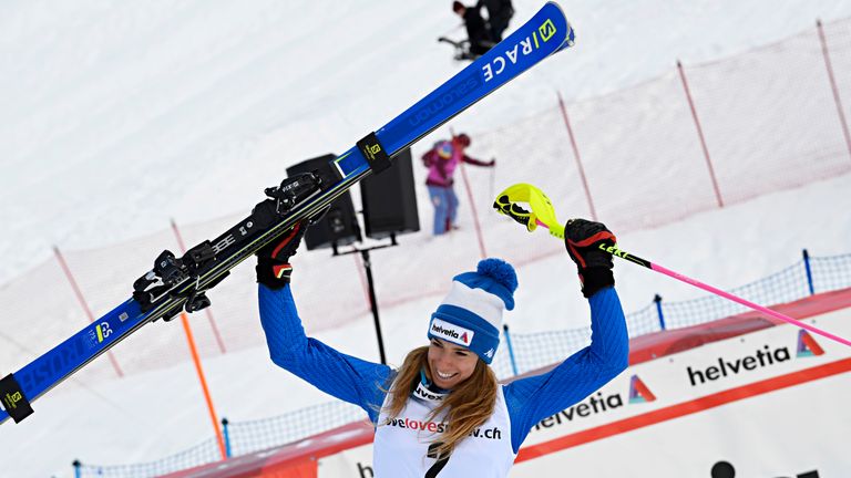 Marta Bassino delighted after her efforts in the Swiss mountains