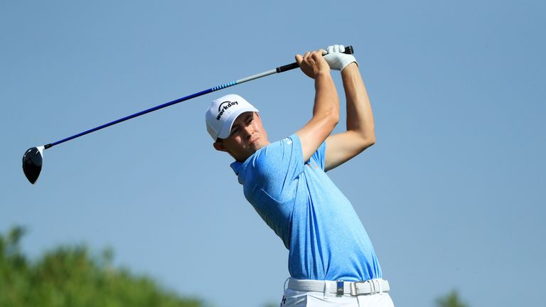 Matthew Fitzpatrick of England plays his shot from the third tee during round three of the Abu Dhabi HSBC Golf Championship