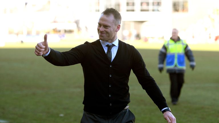 NEWPORT, WALES - JANUARY 07:  Newport County manager Michael Flynn celebrates after The Emirates FA Cup Third Round match between Newport County and Leeds 