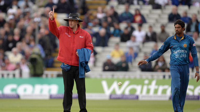 Umpire Michael Gough gives out Jos Buttler of England after he is run out by Sachithra Senanayake of Sri Lanka