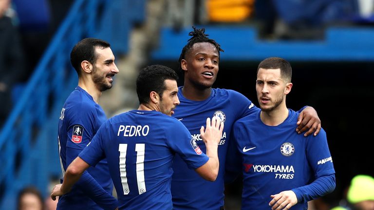 Michy Batshuayi celebrates with team-mates after doubling Chelsea's lead