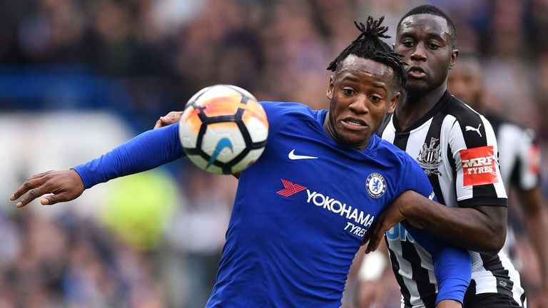 Michy Batshuayi in action during the FA Cup fourth round match against Newcastle United