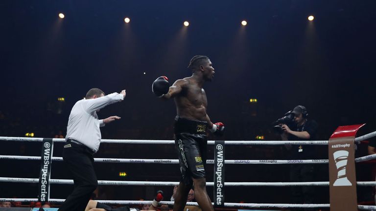 Mikael Lawal knocks out Tomislav Rudan to win thier Cruiserweight contest at SSE Arena on October 14, 2017 in London, England