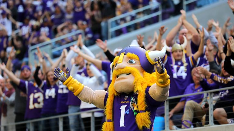 MINNEAPOLIS, MN - OCTOBER 22: A view of the Minnesota Vikings mascot and fans in the second half of the game against the Baltimore Ravens on October 22, 20