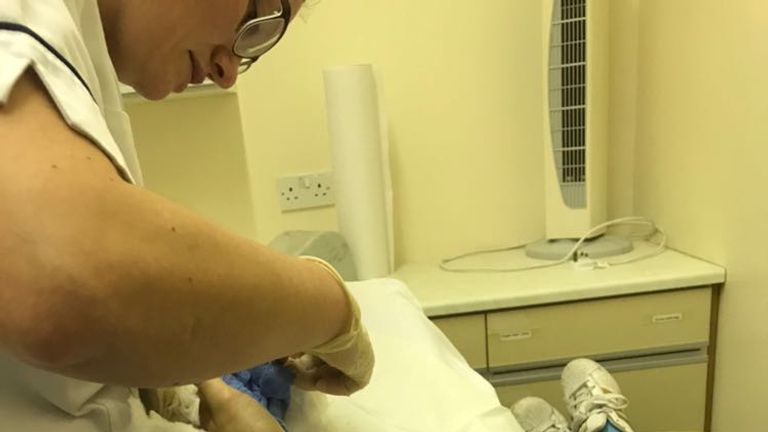 Molly being tended to in the hospital in Leeds