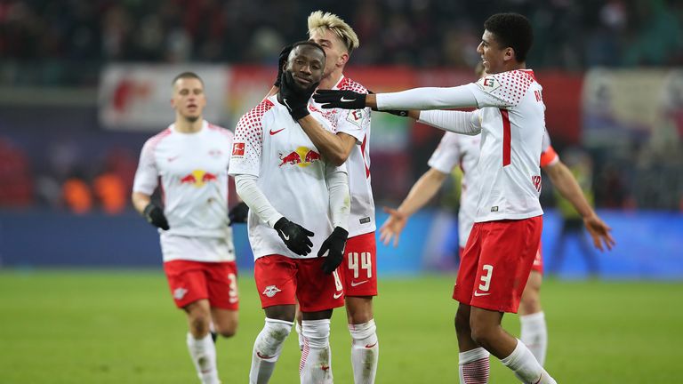 Naby Keita celebrates scoring against Schalke