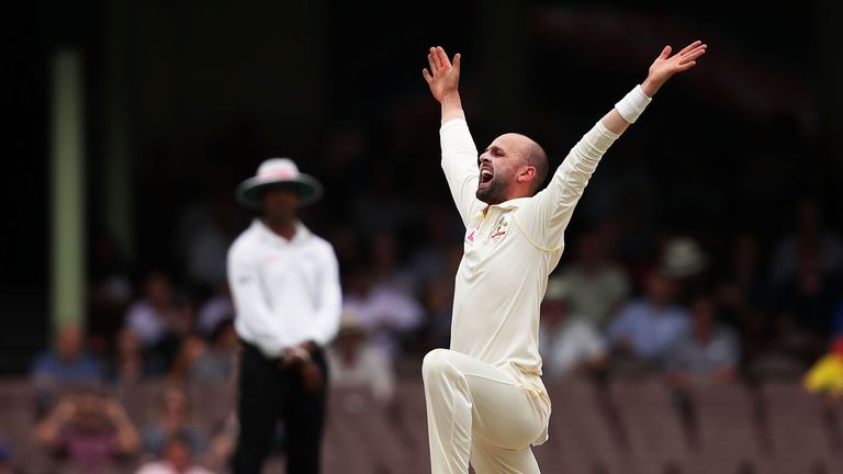 SYDNEY, AUSTRALIA - JANUARY 08:  Nathan Lyon of Australia appeals successfully for the wicket of Moeen Ali of England during day five  of the Fifth Test ma