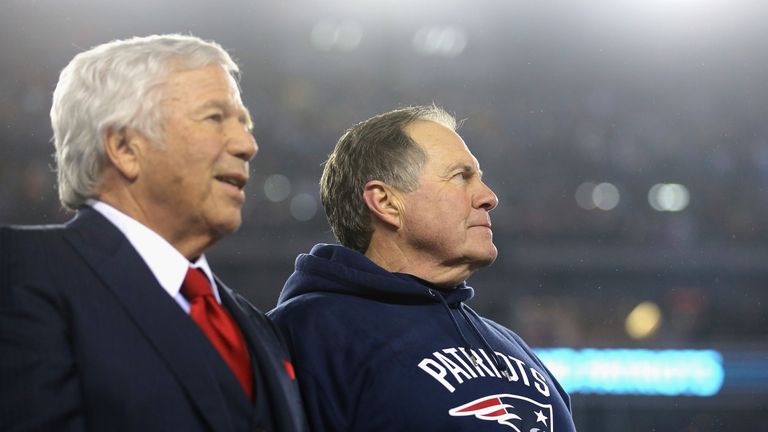 Robert Kraft, owner and CEO of the New England Patriots (L) with head coach Bill Belichick