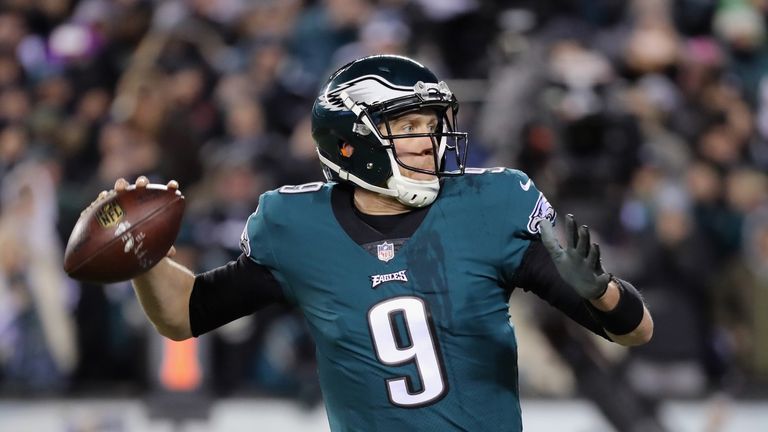 PHILADELPHIA, PA - JANUARY 13: Quarterback Nick Foles #9 of the Philadelphia Eagles looks to pass against the Atlanta Falcons during the first half in the 