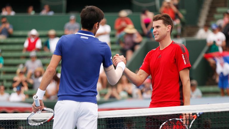 Djokovic is congratulated by Dominic Thiem after the match