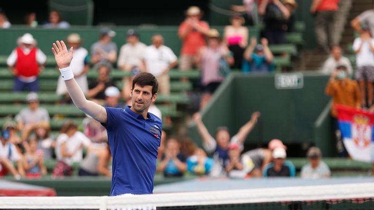 Novak Djokovic celebrates after a successful return to action