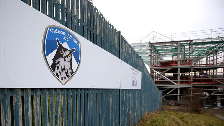 OLDHAM, ENGLAND - JANUARY 05:  General view at Oldham Athletic's Boundary Park ground on January 5, 2015 in Oldham, England.  (Photo by Jan Kruger/Getty Im