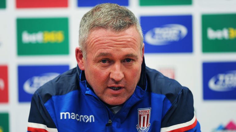 Paul Lambert talks to the media as he is officially unveiled as the new Stoke City manager at the Britannia Stadium