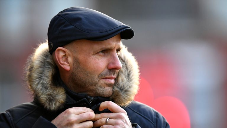 EXETER, ENGLAND - JANUARY 06:  Paul Tisdale manager of Exeter City looks on prior to The Emirates FA Cup Third Round match between Exeter City and West Bro