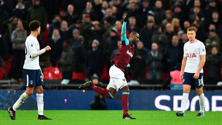 Pedro Obiang celebrates his spectacular strike opens the scoring at Wembley