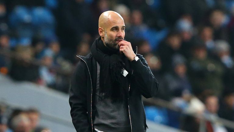 Pep Guardiola during the Carabao Cup Semi-Final First Leg between Manchester City and Bristol City