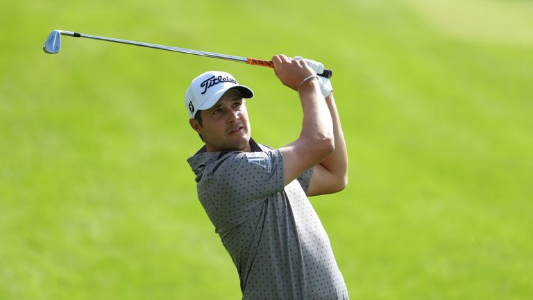 Peter Uihlein of the United States hits his second shot on the 1st hole during the third round of the Turkish Airlines Open