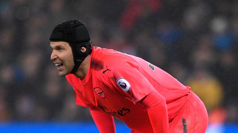 SWANSEA, WALES - JANUARY 30: Arsenal goalkeeper Petr Cech reacts after conceding the 2nd Swansea goal during the Premier League match between Swansea City 