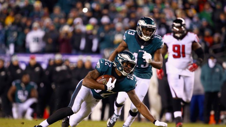 Wide receiver Torrey Smith #82 of the Philadelphia Eagles makes a catch and runs for a first down against the Atlanta Falcons