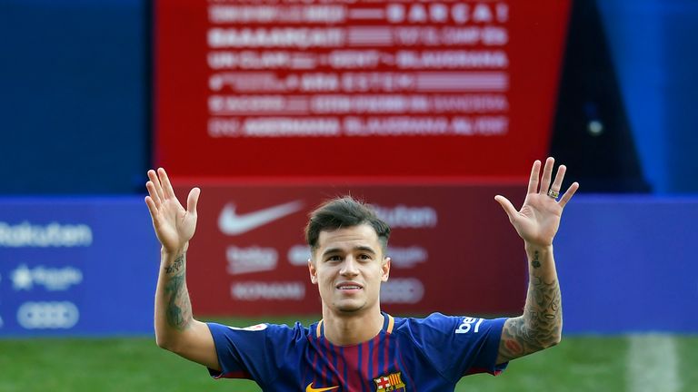 Philippe Coutinho during his official presentation at the Nou Camp