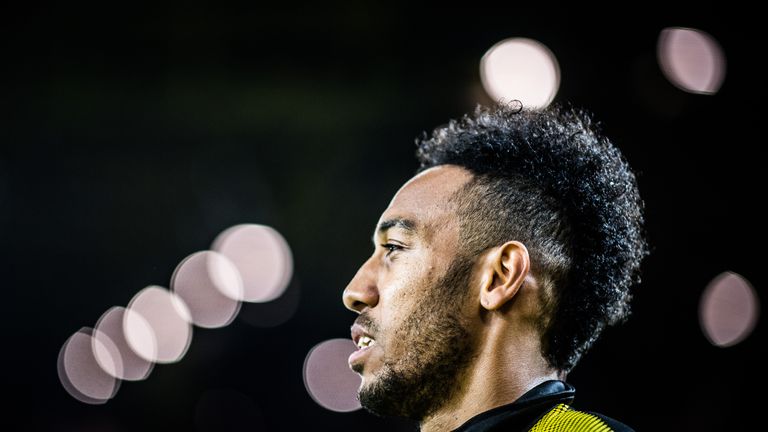 Pierre-Emerick Aubameyang prior to the Bundesliga match between Borussia Dortmund and Bayern Munich at Signal Iduna Park on November 4, 2017