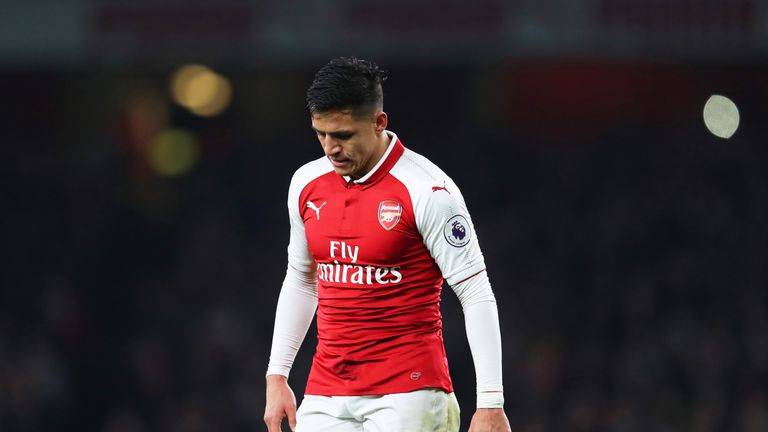 A downcast looking Alexis Sanchez during the Premier League match between Arsenal and Liverpool at the Emirates Stadium