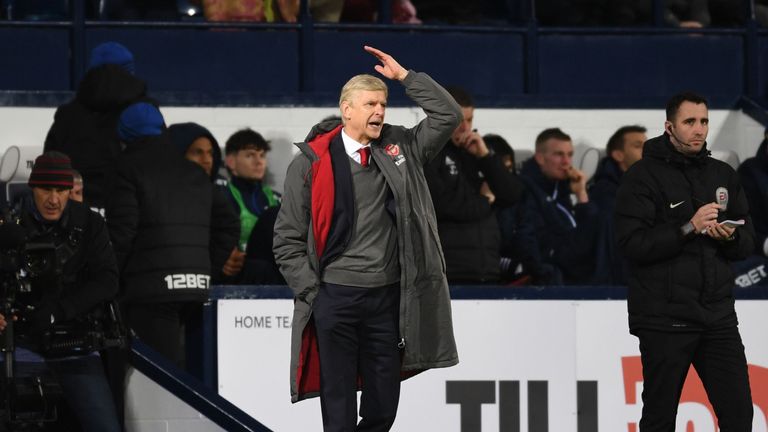 Arsene Wenger reacts to a decision during the Premier League match between West Bromwich Albion and Arsenal at The Hawthorns on December 31, 2017