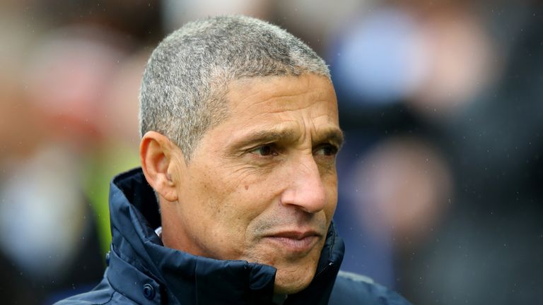 Chris Hughton prior to the Premier League match between Brighton and Hove Albion and Chelsea