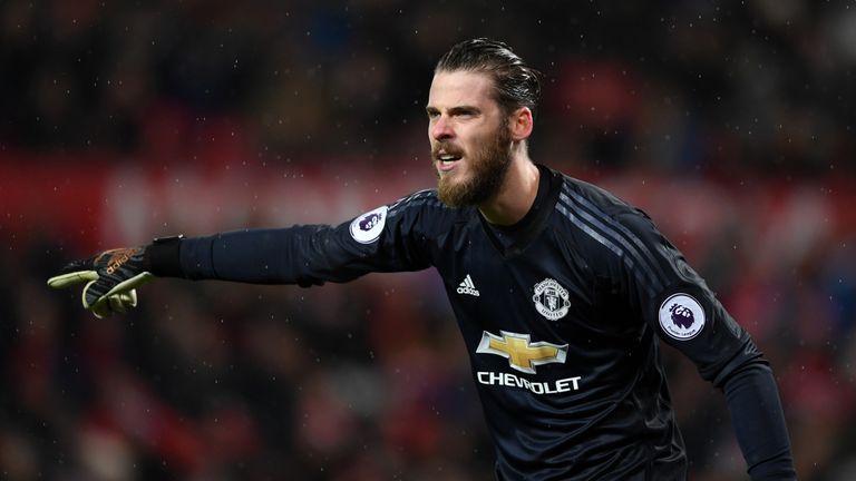 David de Gea during the Premier League match between Manchester United and Stoke City at Old Trafford on January 15, 2018