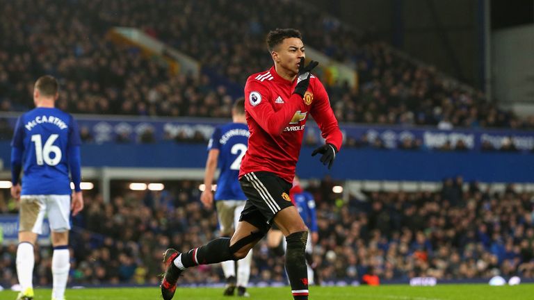 Jesse Lingard celebrates after he puts Manchester United 2-0 up