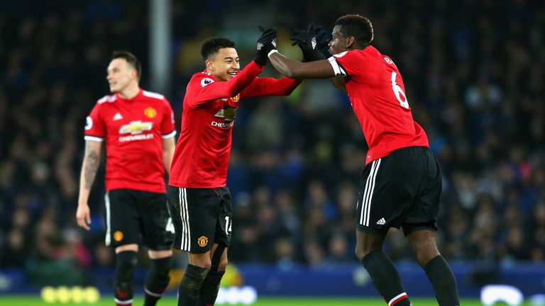 Jesse Lingard celebrates with Paul Pogba