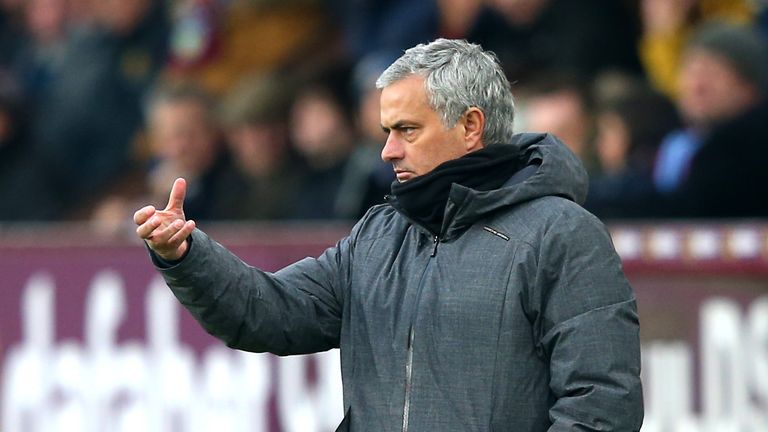 Jose Mourinho gestures during the Premier League match between Burnley and Manchester United