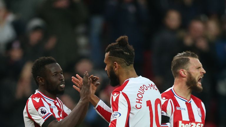 Mame Biram Diouf celebrates after scoring Stoke City's second goal