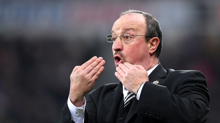 Rafael Benitez gives his team instructions during the Premier League match between Newcastle and Swansea City