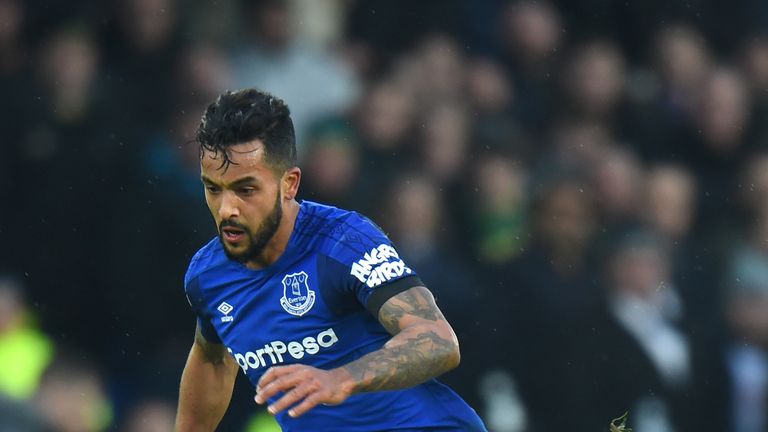 Theo Walcott in action during the Premier League match between Everton and West Bromwich Albion at Goodison Park