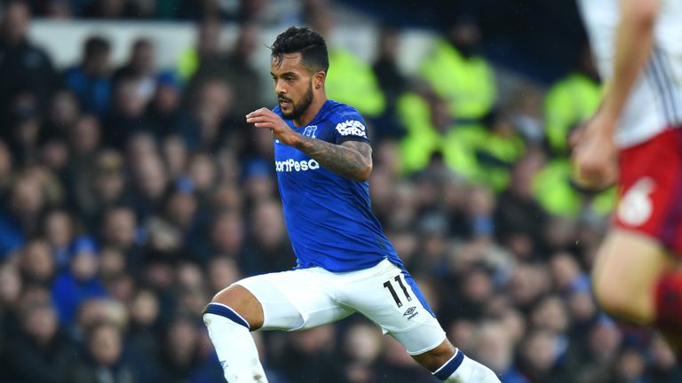 Theo Walcott in action during the Premier League match between Everton and West Bromwich Albion